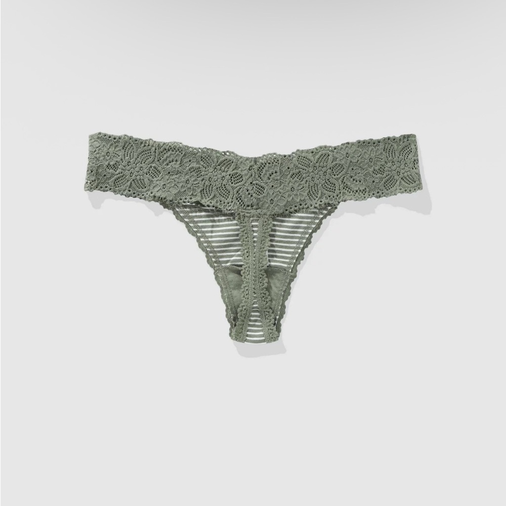 💚 NEW Aerie S Green Lace Thong Panties Intimates 🎀